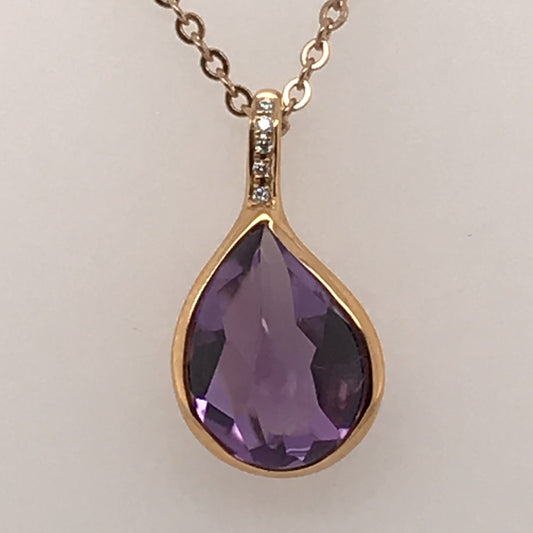 18K RG AMETHYST & DIAMOND PENDANT