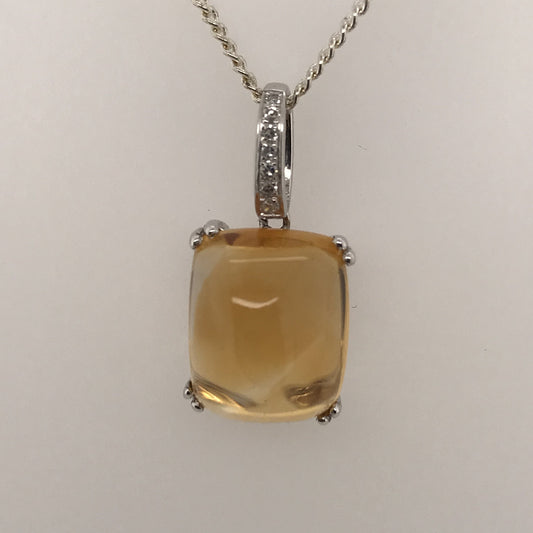 9K WG CITRINE CABACHON & DIAMOND PENDANT