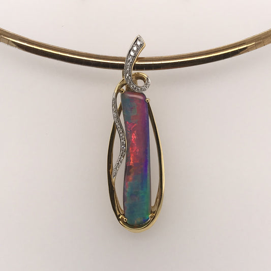 18K YG SOLID BOULDER OPAL DIAMOND PENDANT