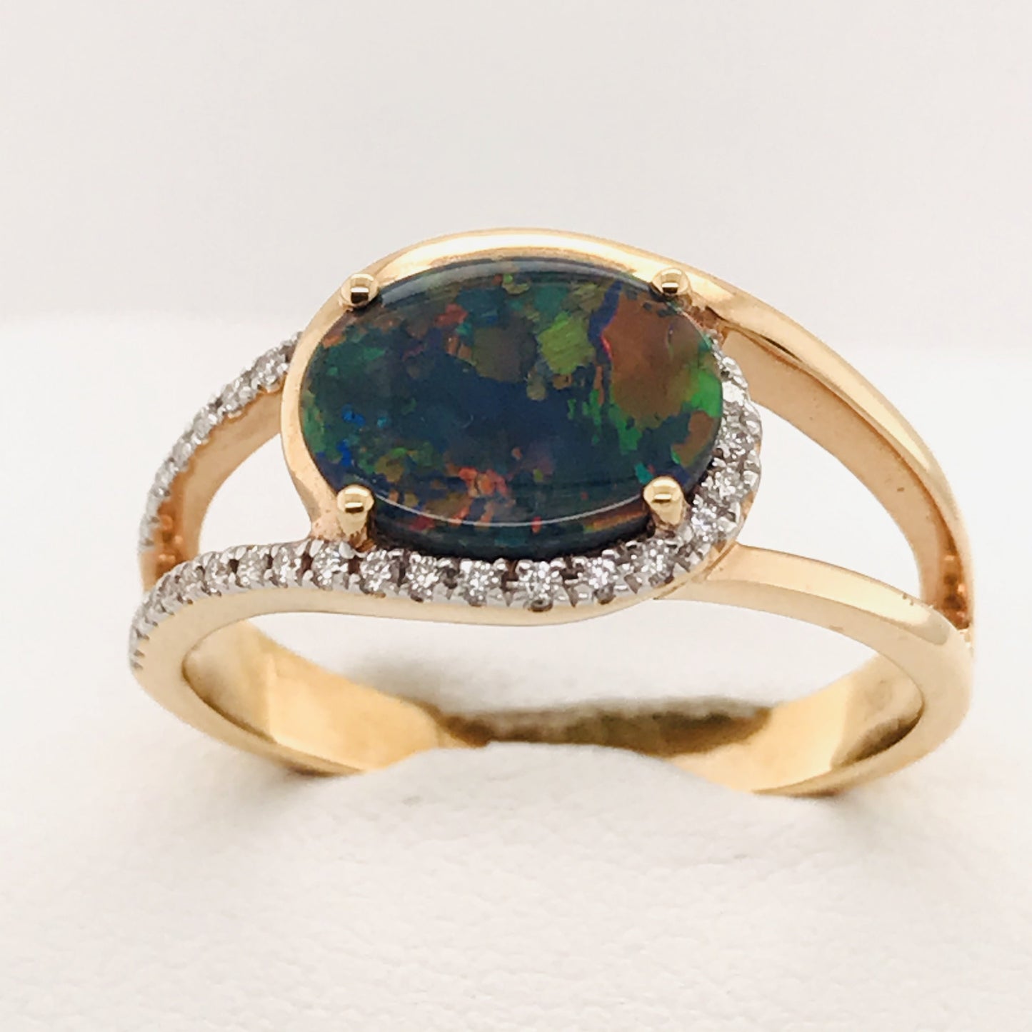 18K RG SOLID BLACK OPAL AND DIAMOND RING