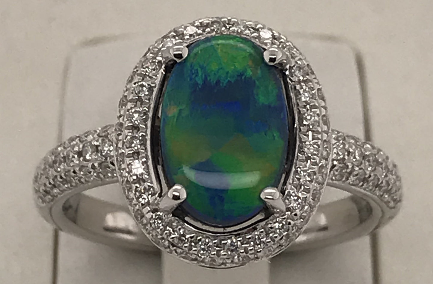 18K WG SOLID BLACK OPAL AND DIAMOND RING
