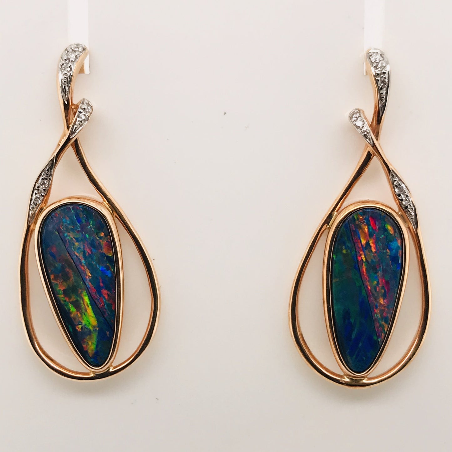 14K RG DOUBLET OPAL AND DIAMOND EARRINGS