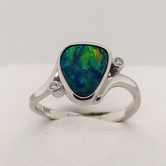 14K WG DOUBLET OPAL AND DIAMOND RING